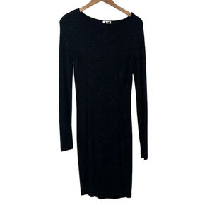 Three Dots Dress Womens Medium Black White Midi Fitted Long‎ Sleeve